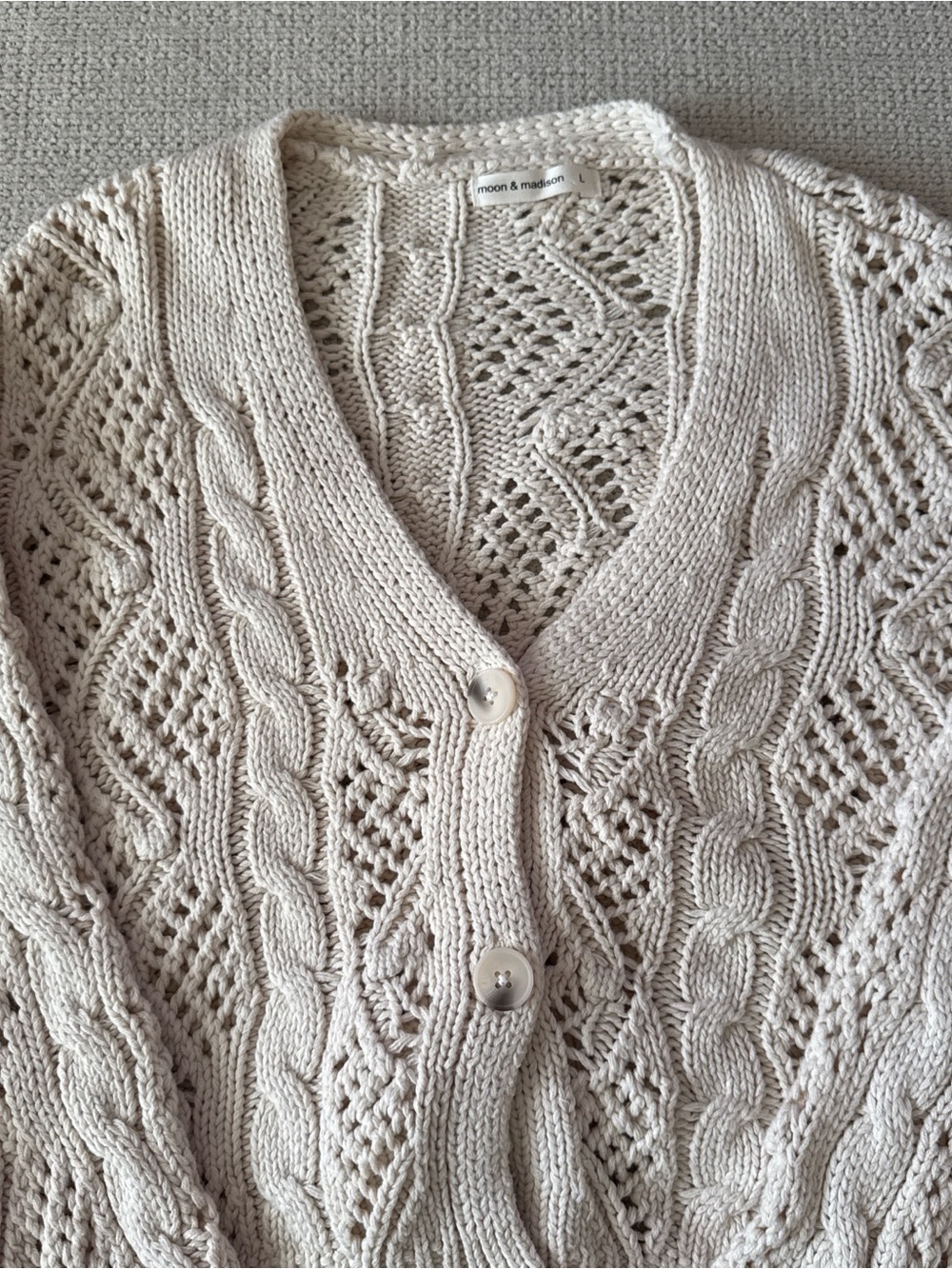 moon & madison Cream Openwork Cable Knit Button Cardigan